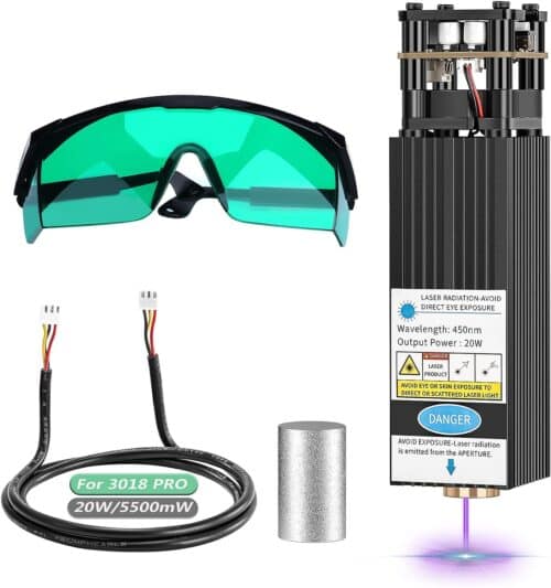 20W Laser Module Kit for 3018 CNC Router Machine, IKLESTAR 5.5W Optical Power 12V 450nm Laser Head for 3018 Pro/3020 PLUS