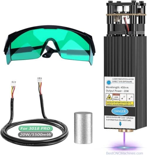 20W Laser Module Kit for 3018 CNC Router Machine, IKLESTAR 5.5W Optical Power 12V 450nm Laser Head for 3018 Pro/3020 PLUS